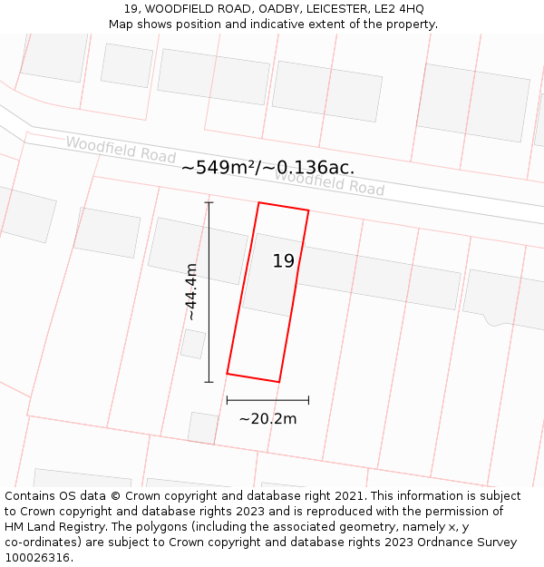 19, WOODFIELD ROAD, OADBY, LEICESTER, LE2 4HQ: Plot and title map