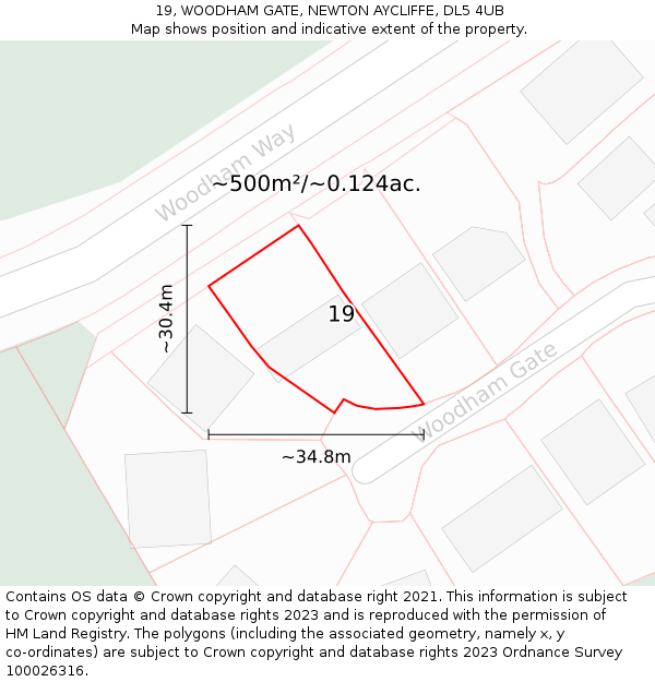 19, WOODHAM GATE, NEWTON AYCLIFFE, DL5 4UB: Plot and title map