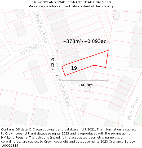 19, WOODLAND ROAD, CRYNANT, NEATH, SA10 8RG: Plot and title map