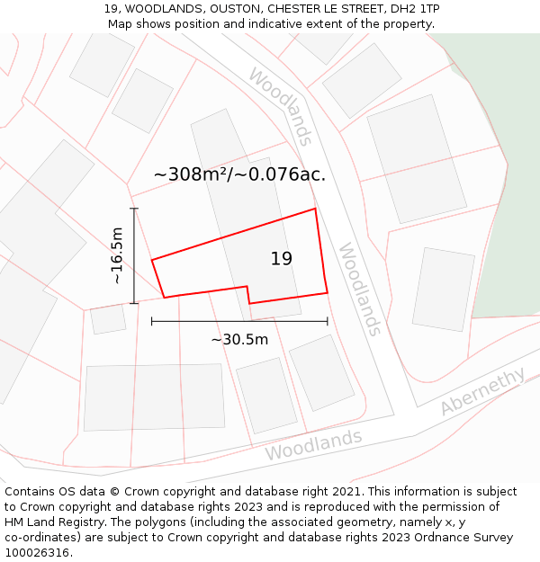 19, WOODLANDS, OUSTON, CHESTER LE STREET, DH2 1TP: Plot and title map