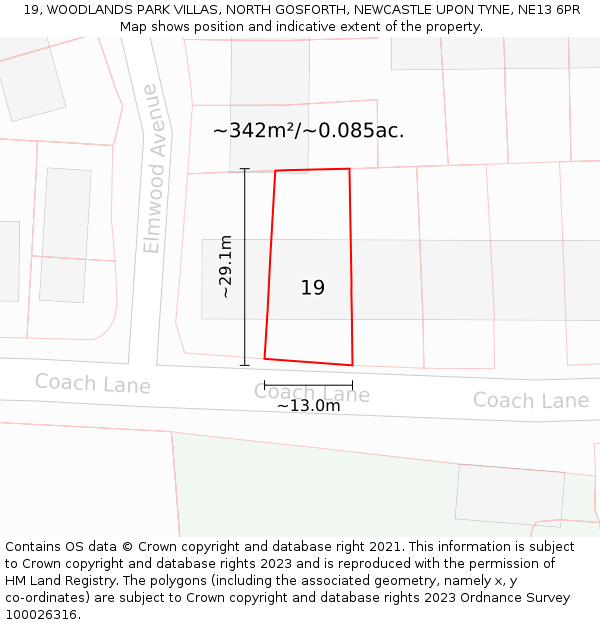 19, WOODLANDS PARK VILLAS, NORTH GOSFORTH, NEWCASTLE UPON TYNE, NE13 6PR: Plot and title map