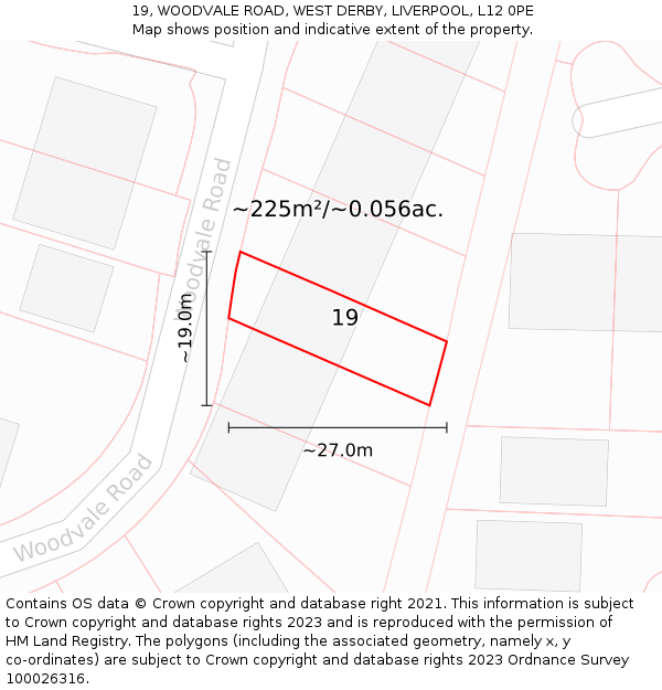 19, WOODVALE ROAD, WEST DERBY, LIVERPOOL, L12 0PE: Plot and title map