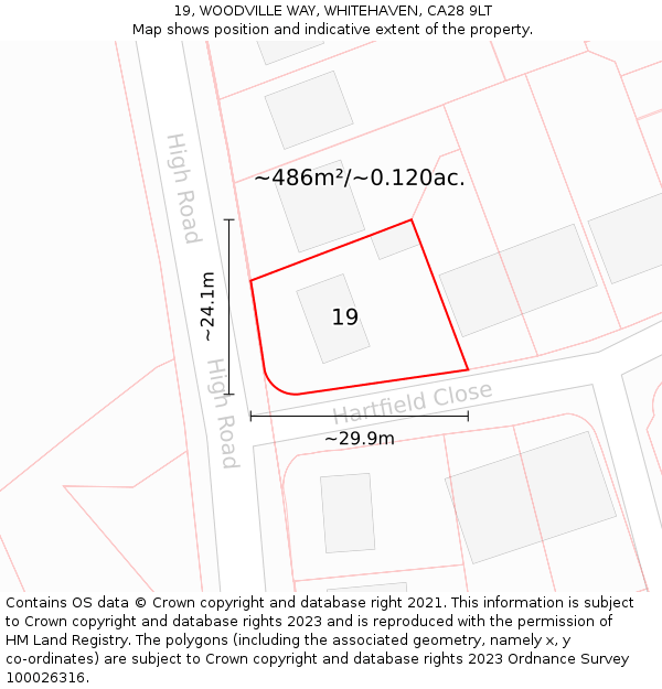 19, WOODVILLE WAY, WHITEHAVEN, CA28 9LT: Plot and title map