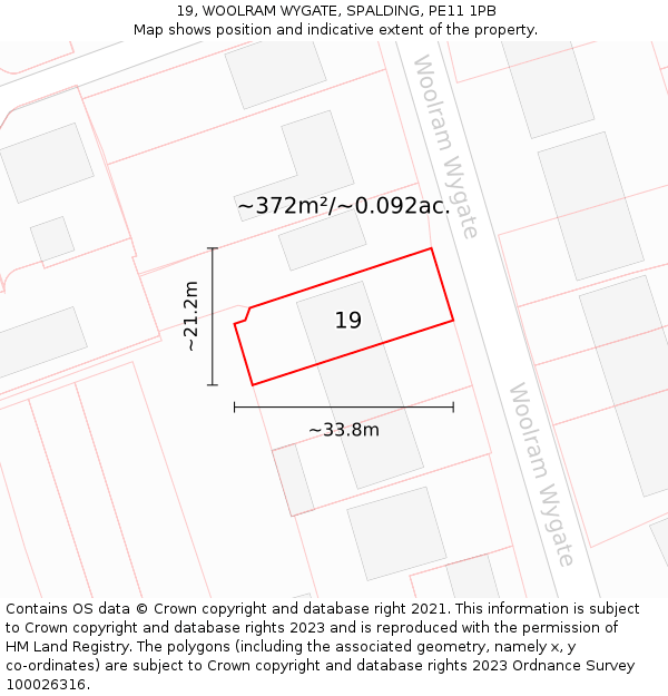 19, WOOLRAM WYGATE, SPALDING, PE11 1PB: Plot and title map