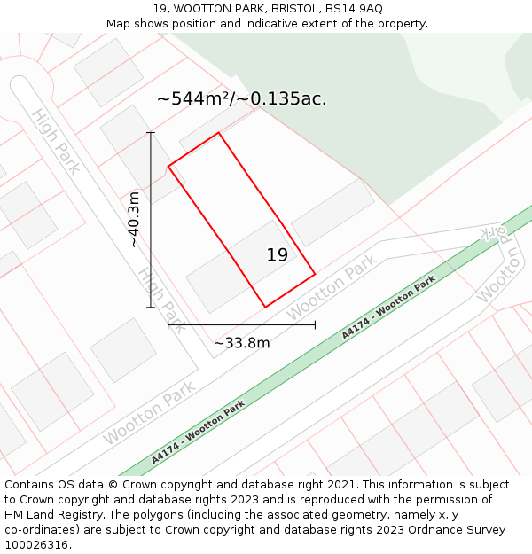19, WOOTTON PARK, BRISTOL, BS14 9AQ: Plot and title map