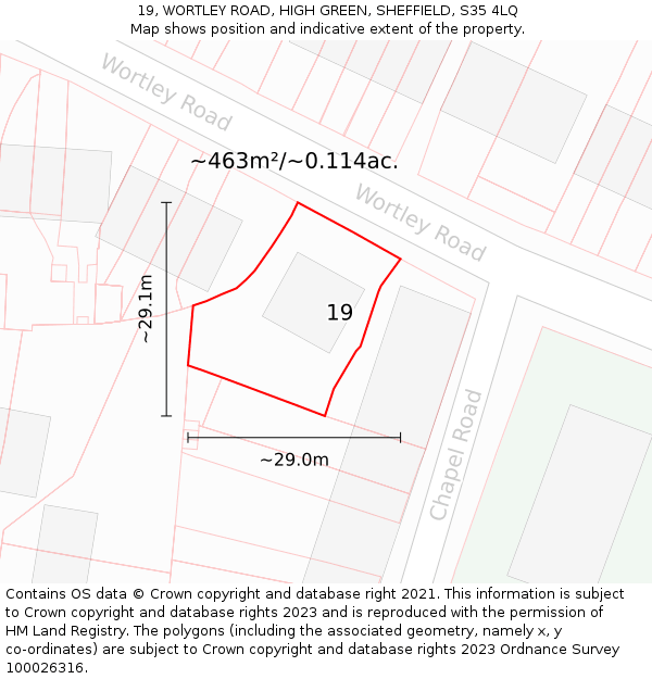 19, WORTLEY ROAD, HIGH GREEN, SHEFFIELD, S35 4LQ: Plot and title map