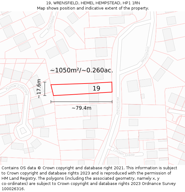 19, WRENSFIELD, HEMEL HEMPSTEAD, HP1 1RN: Plot and title map