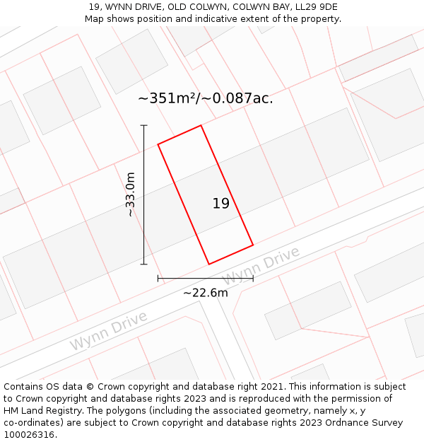 19, WYNN DRIVE, OLD COLWYN, COLWYN BAY, LL29 9DE: Plot and title map