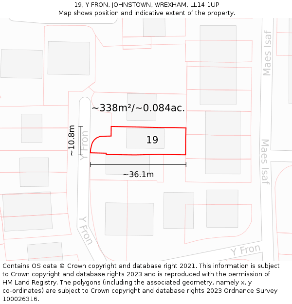 19, Y FRON, JOHNSTOWN, WREXHAM, LL14 1UP: Plot and title map