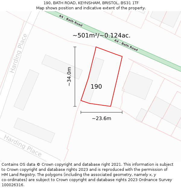 190, BATH ROAD, KEYNSHAM, BRISTOL, BS31 1TF: Plot and title map