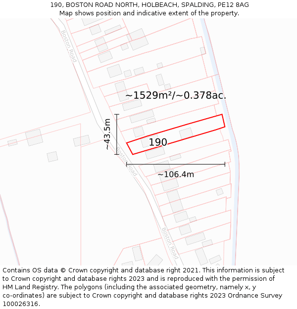 190, BOSTON ROAD NORTH, HOLBEACH, SPALDING, PE12 8AG: Plot and title map