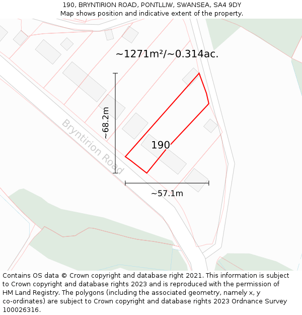 190, BRYNTIRION ROAD, PONTLLIW, SWANSEA, SA4 9DY: Plot and title map
