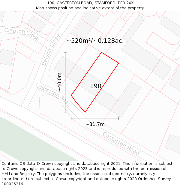 190, CASTERTON ROAD, STAMFORD, PE9 2XX: Plot and title map