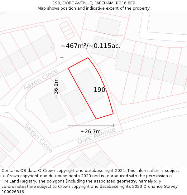 190, DORE AVENUE, FAREHAM, PO16 8EP: Plot and title map