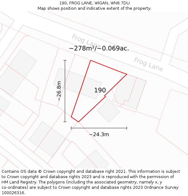 190, FROG LANE, WIGAN, WN6 7DU: Plot and title map