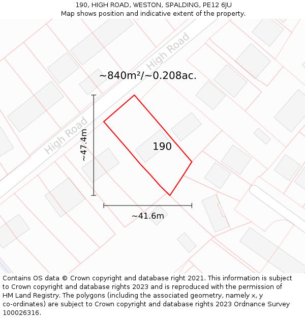 190, HIGH ROAD, WESTON, SPALDING, PE12 6JU: Plot and title map