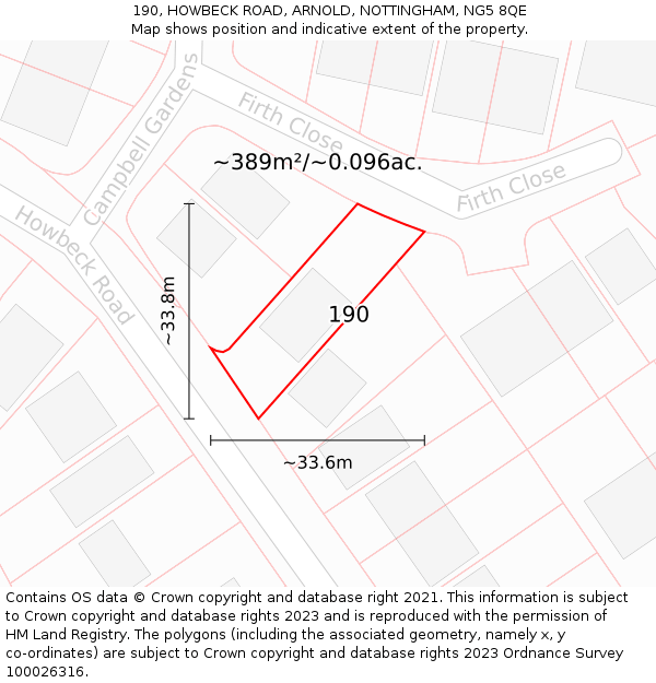 190, HOWBECK ROAD, ARNOLD, NOTTINGHAM, NG5 8QE: Plot and title map