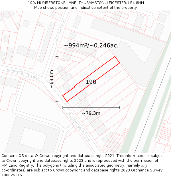 190, HUMBERSTONE LANE, THURMASTON, LEICESTER, LE4 8HH: Plot and title map