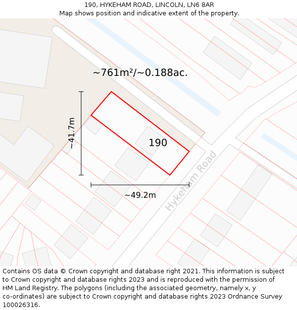 190, HYKEHAM ROAD, LINCOLN, LN6 8AR: Plot and title map