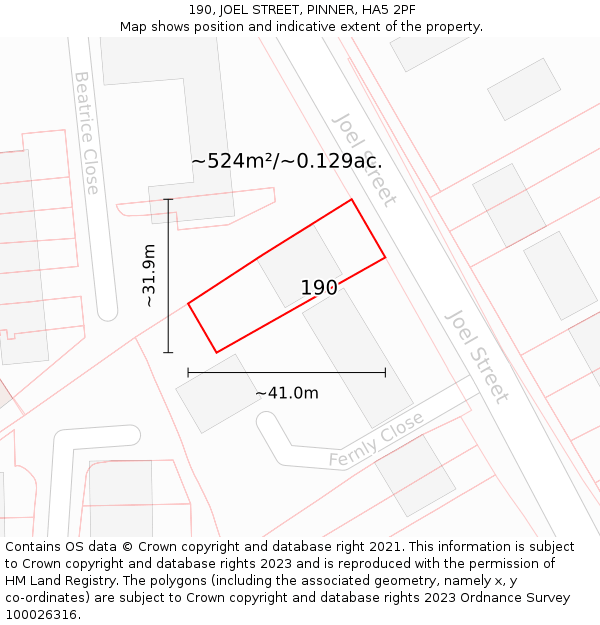 190, JOEL STREET, PINNER, HA5 2PF: Plot and title map