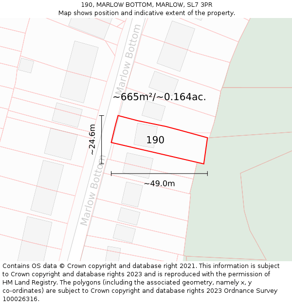 190, MARLOW BOTTOM, MARLOW, SL7 3PR: Plot and title map