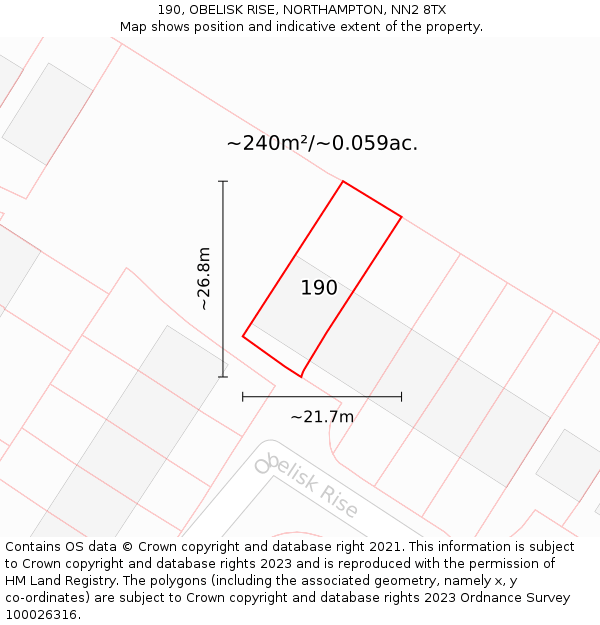 190, OBELISK RISE, NORTHAMPTON, NN2 8TX: Plot and title map