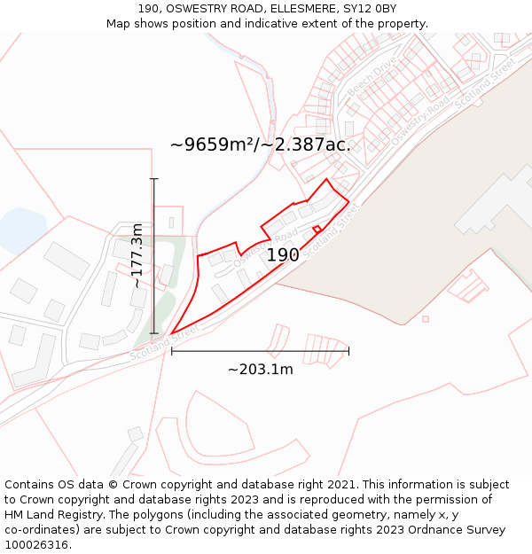190, OSWESTRY ROAD, ELLESMERE, SY12 0BY: Plot and title map