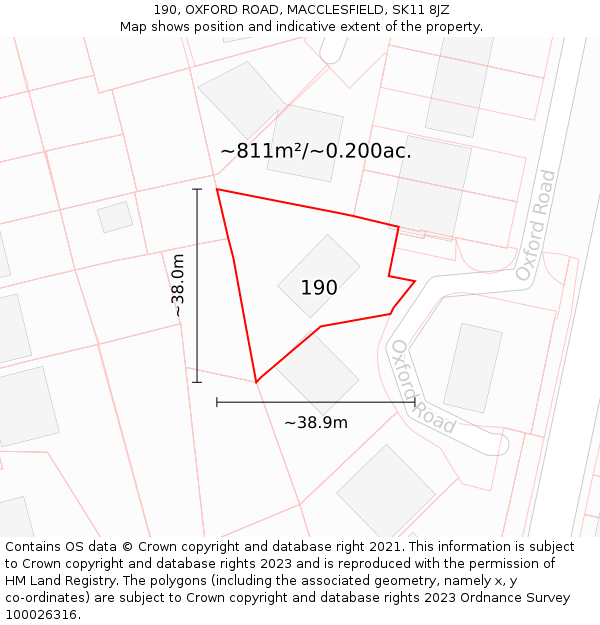 190, OXFORD ROAD, MACCLESFIELD, SK11 8JZ: Plot and title map