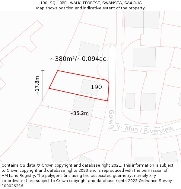 190, SQUIRREL WALK, FFOREST, SWANSEA, SA4 0UG: Plot and title map