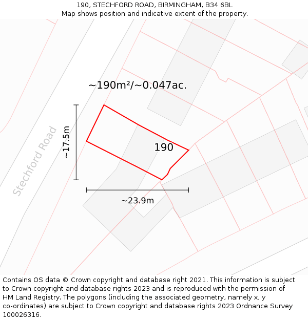 190, STECHFORD ROAD, BIRMINGHAM, B34 6BL: Plot and title map