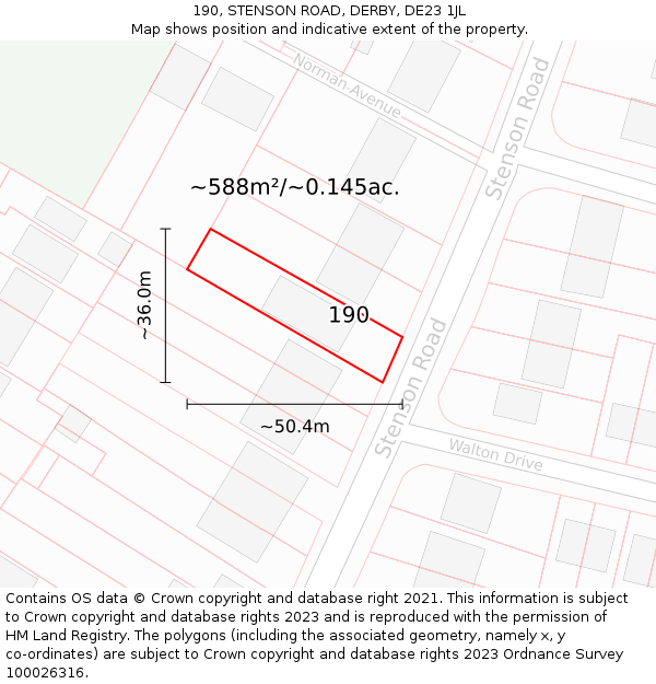 190, STENSON ROAD, DERBY, DE23 1JL: Plot and title map