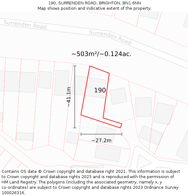 190, SURRENDEN ROAD, BRIGHTON, BN1 6NN: Plot and title map