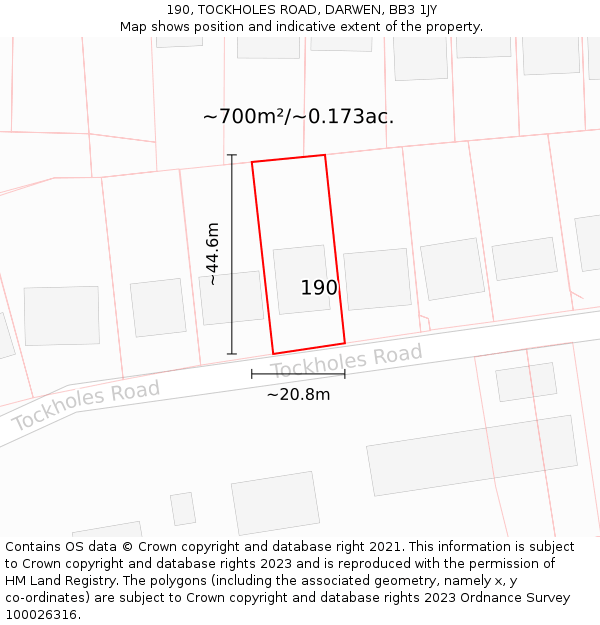 190, TOCKHOLES ROAD, DARWEN, BB3 1JY: Plot and title map