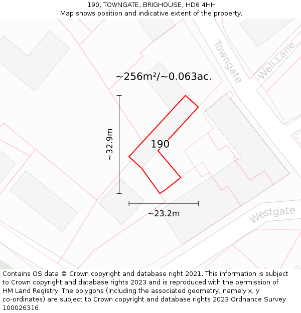 190, TOWNGATE, BRIGHOUSE, HD6 4HH: Plot and title map