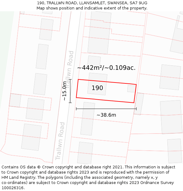 190, TRALLWN ROAD, LLANSAMLET, SWANSEA, SA7 9UG: Plot and title map