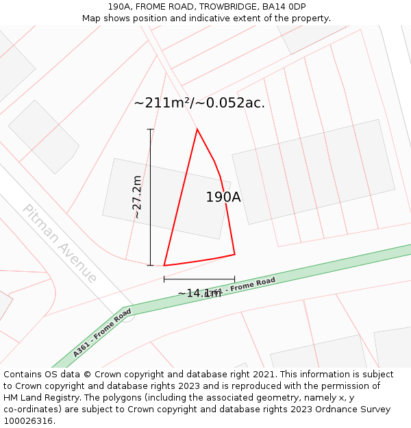 190A, FROME ROAD, TROWBRIDGE, BA14 0DP: Plot and title map