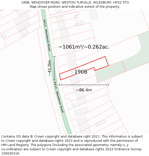 190B, WENDOVER ROAD, WESTON TURVILLE, AYLESBURY, HP22 5TG: Plot and title map