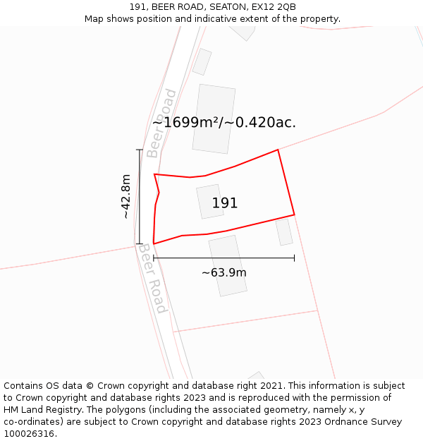 191, BEER ROAD, SEATON, EX12 2QB: Plot and title map