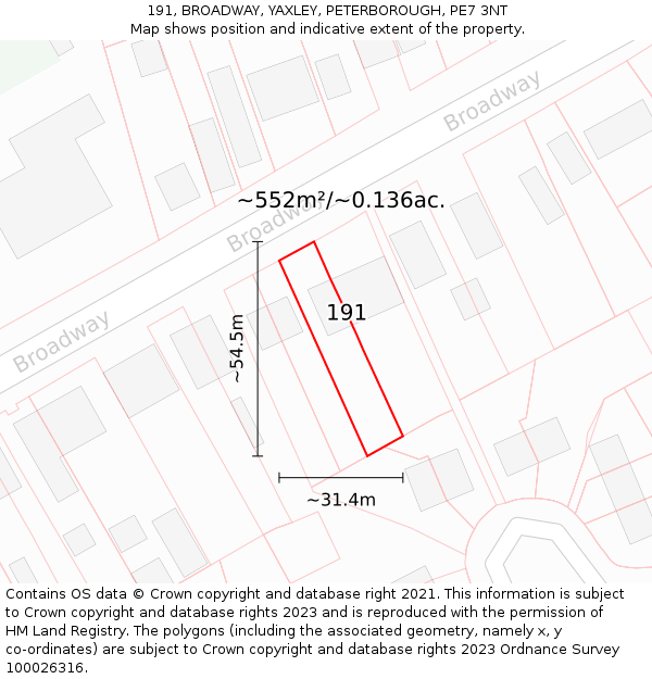 191, BROADWAY, YAXLEY, PETERBOROUGH, PE7 3NT: Plot and title map