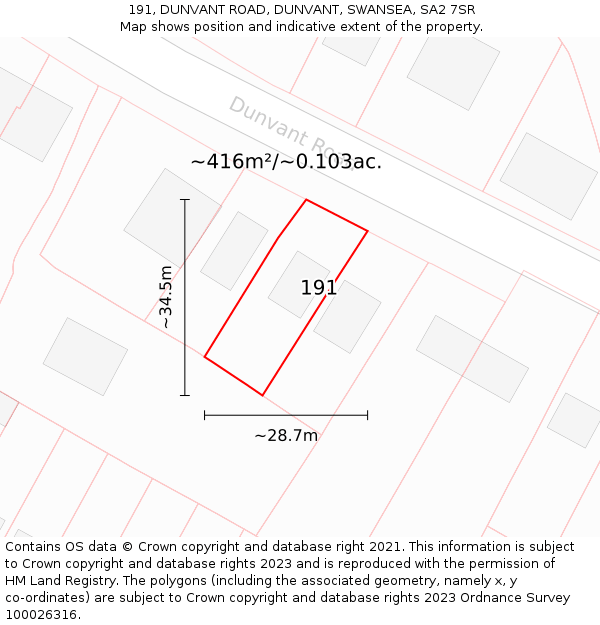 191, DUNVANT ROAD, DUNVANT, SWANSEA, SA2 7SR: Plot and title map