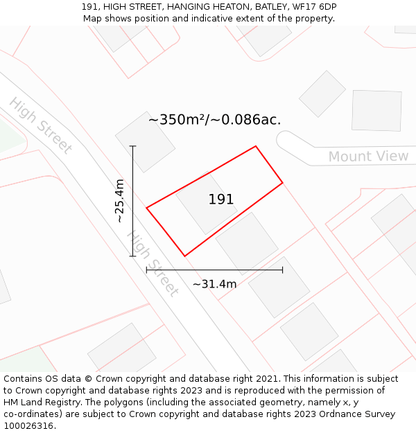 191, HIGH STREET, HANGING HEATON, BATLEY, WF17 6DP: Plot and title map