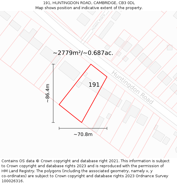 191, HUNTINGDON ROAD, CAMBRIDGE, CB3 0DL: Plot and title map