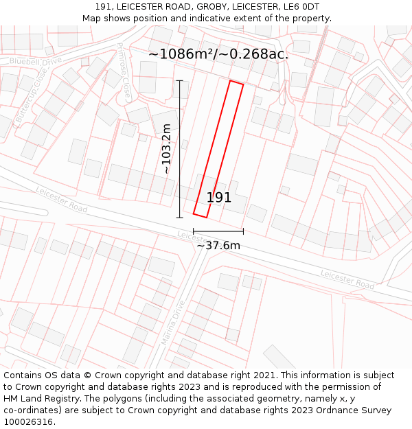 191, LEICESTER ROAD, GROBY, LEICESTER, LE6 0DT: Plot and title map