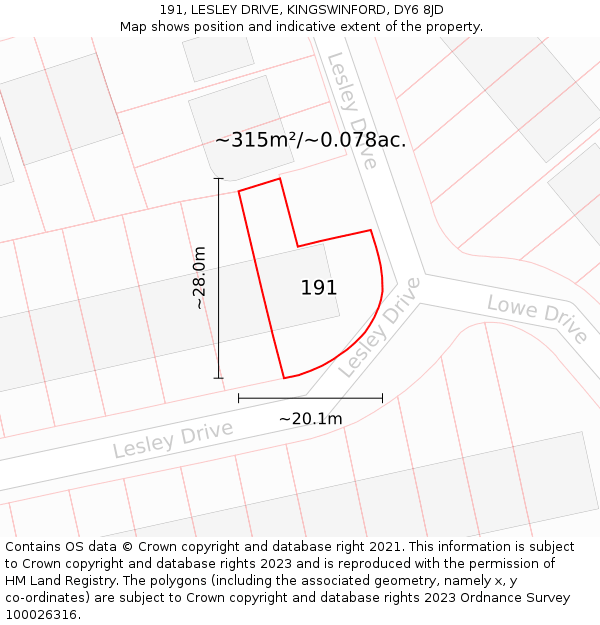 191, LESLEY DRIVE, KINGSWINFORD, DY6 8JD: Plot and title map