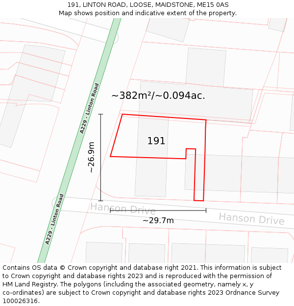 191, LINTON ROAD, LOOSE, MAIDSTONE, ME15 0AS: Plot and title map