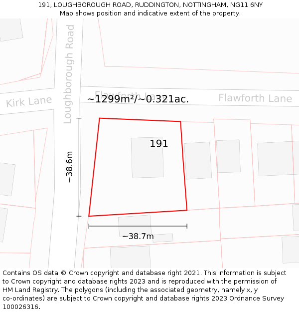 191, LOUGHBOROUGH ROAD, RUDDINGTON, NOTTINGHAM, NG11 6NY: Plot and title map