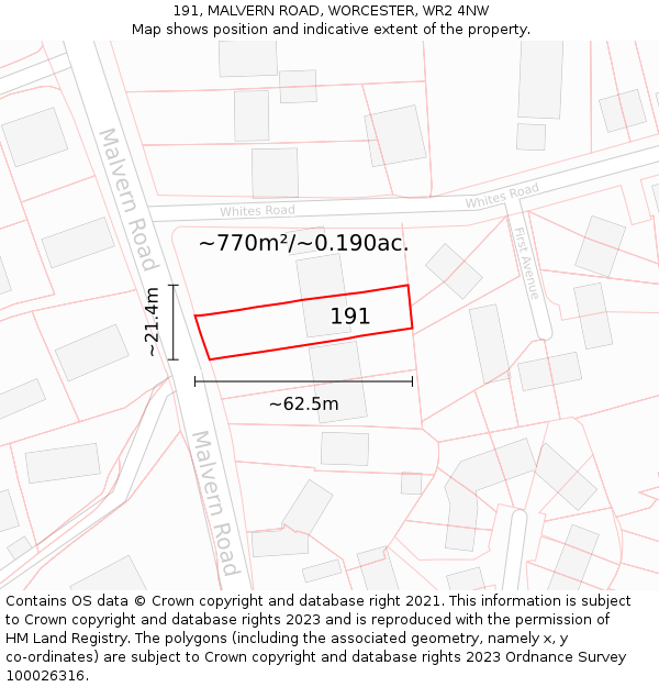 191, MALVERN ROAD, WORCESTER, WR2 4NW: Plot and title map