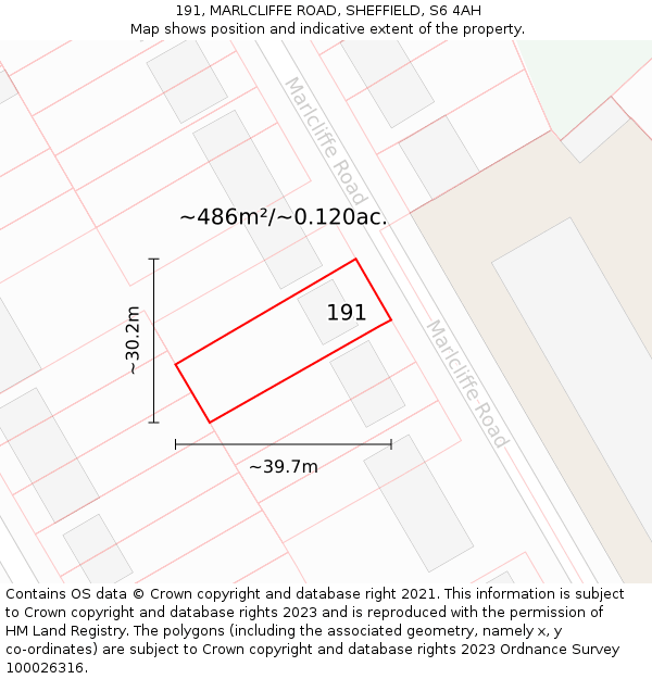 191, MARLCLIFFE ROAD, SHEFFIELD, S6 4AH: Plot and title map