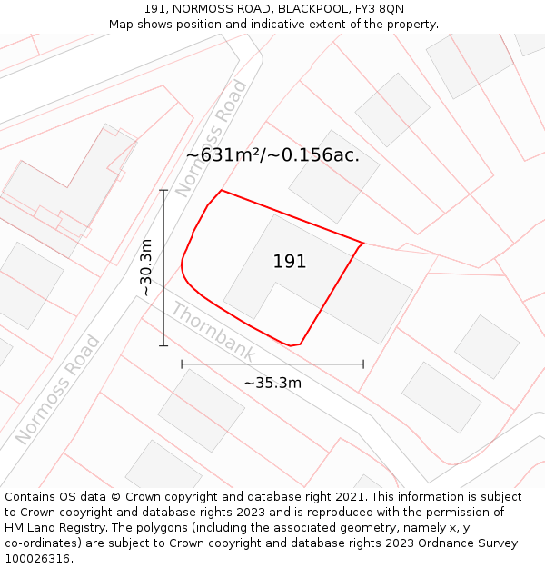 191, NORMOSS ROAD, BLACKPOOL, FY3 8QN: Plot and title map