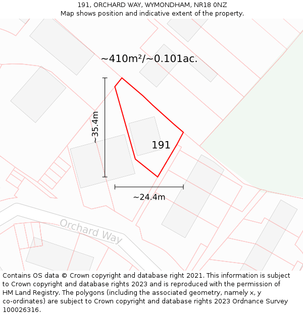 191, ORCHARD WAY, WYMONDHAM, NR18 0NZ: Plot and title map